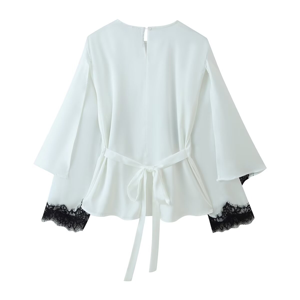 Women's Women Clothing Elegant Lace Stitching Satin Long Sleeve T Shirt Shawl All Matching Top
