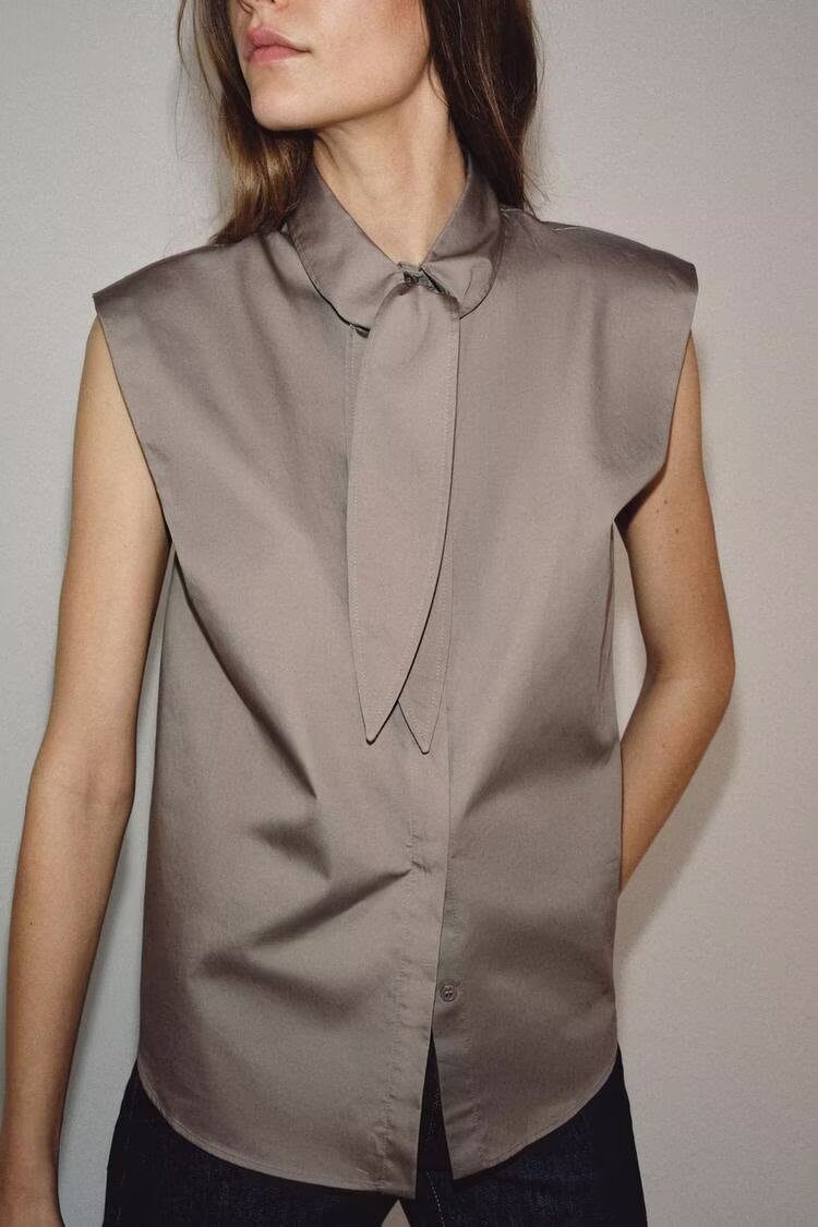 Women's Round Neck Bowknot Sleeveless Shirt