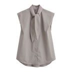 Women's Round Neck Bowknot Sleeveless Shirt