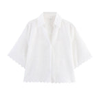 Women Clothing Simple Jacquard Embroidered Shirt Shorts Two Piece Set