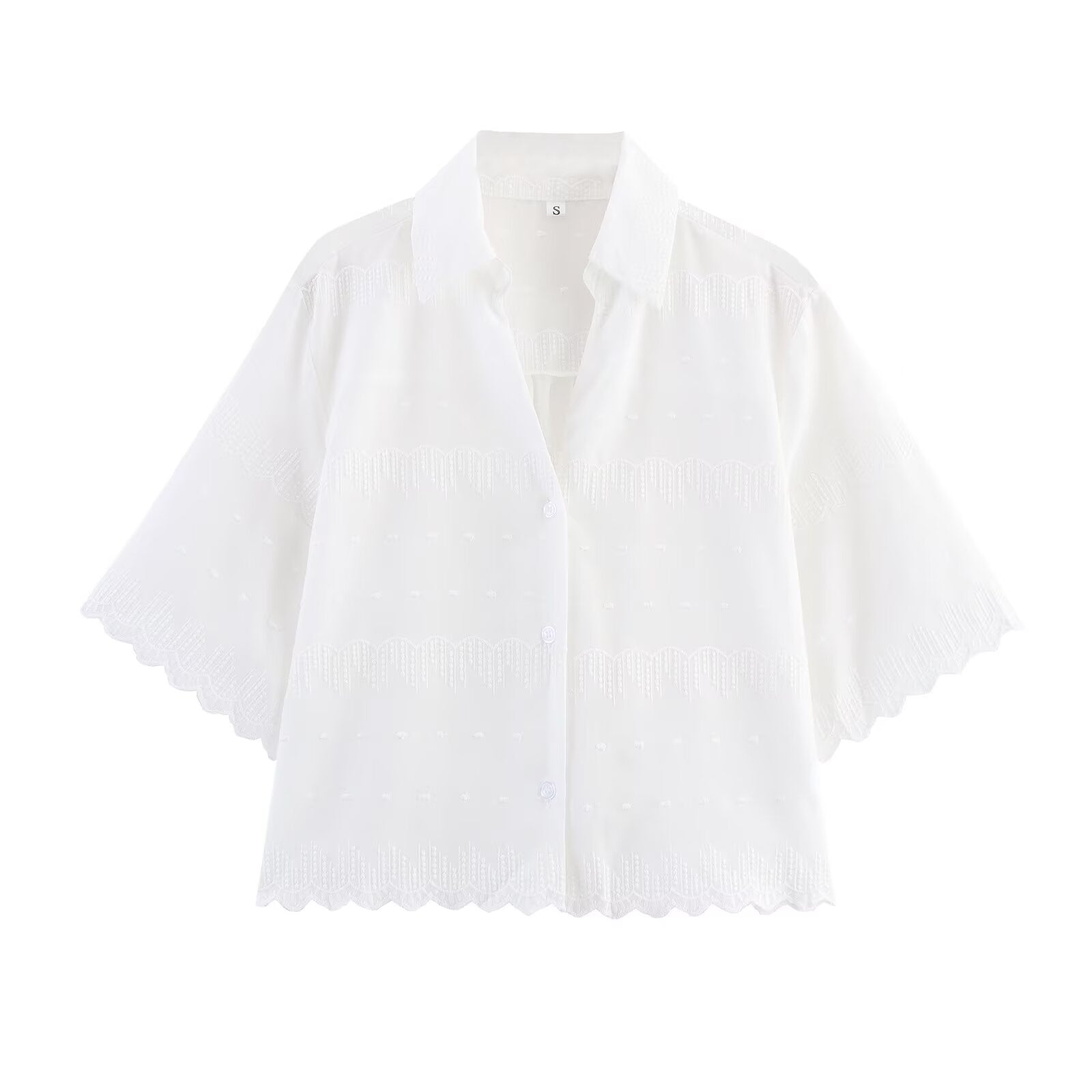 Women Clothing Simple Jacquard Embroidered Shirt Shorts Two Piece Set