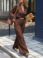 Women Clothing Fashionable All Match Shirt Wide Leg Pants Suit