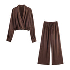 Women Clothing Fashionable All Match Shirt Wide Leg Pants Suit
