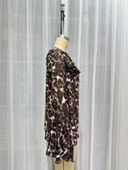 Women's Spring Women Clothing Leopard Print Lacing Chiffon Long Sleeve Shirt Top