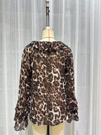 Women's Spring Women Clothing Leopard Print Lacing Chiffon Long Sleeve Shirt Top