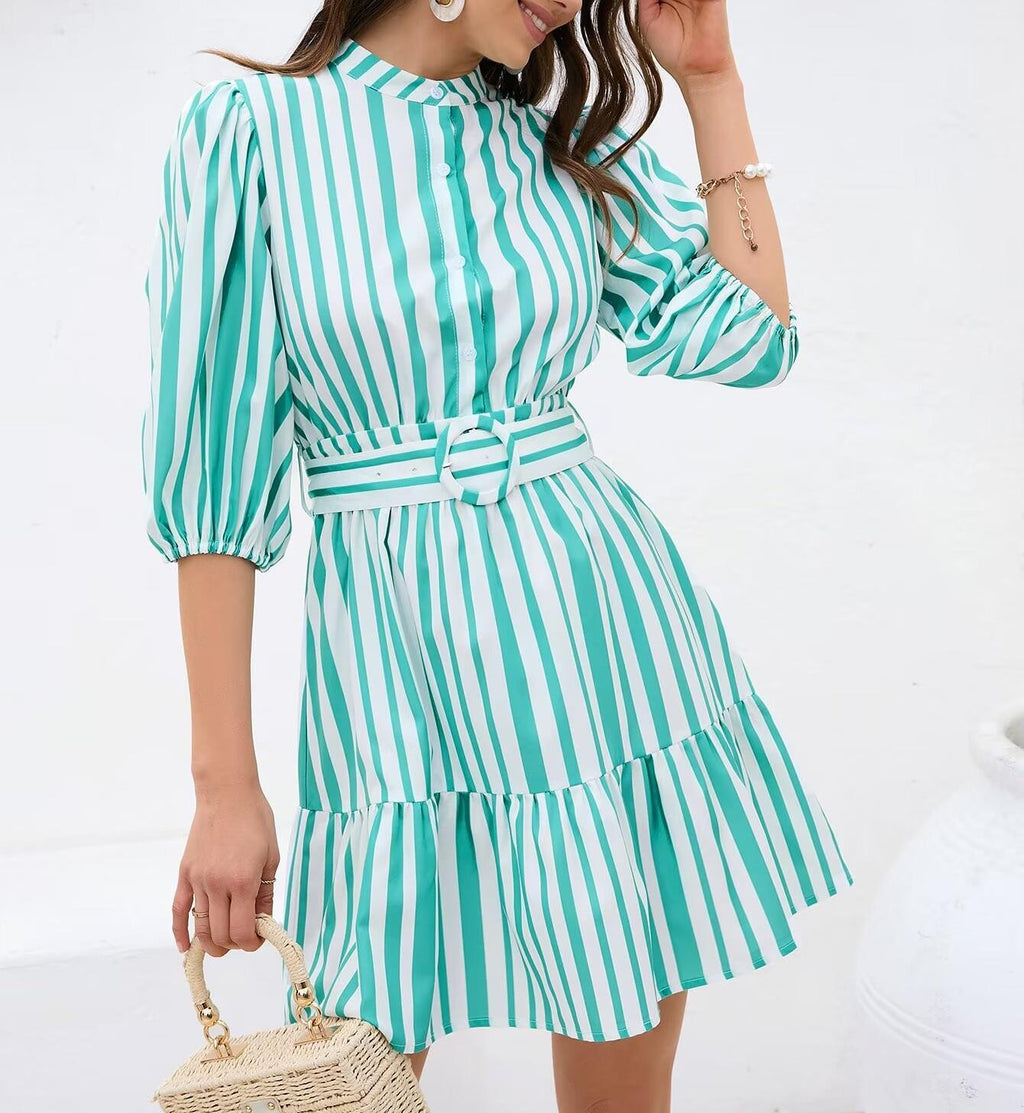 Popular Puff Sleeve Striped Dress