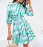 Popular Puff Sleeve Striped Dress