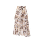 Large Ruffle Printed Long Graceful Elastic High Waist Skirt