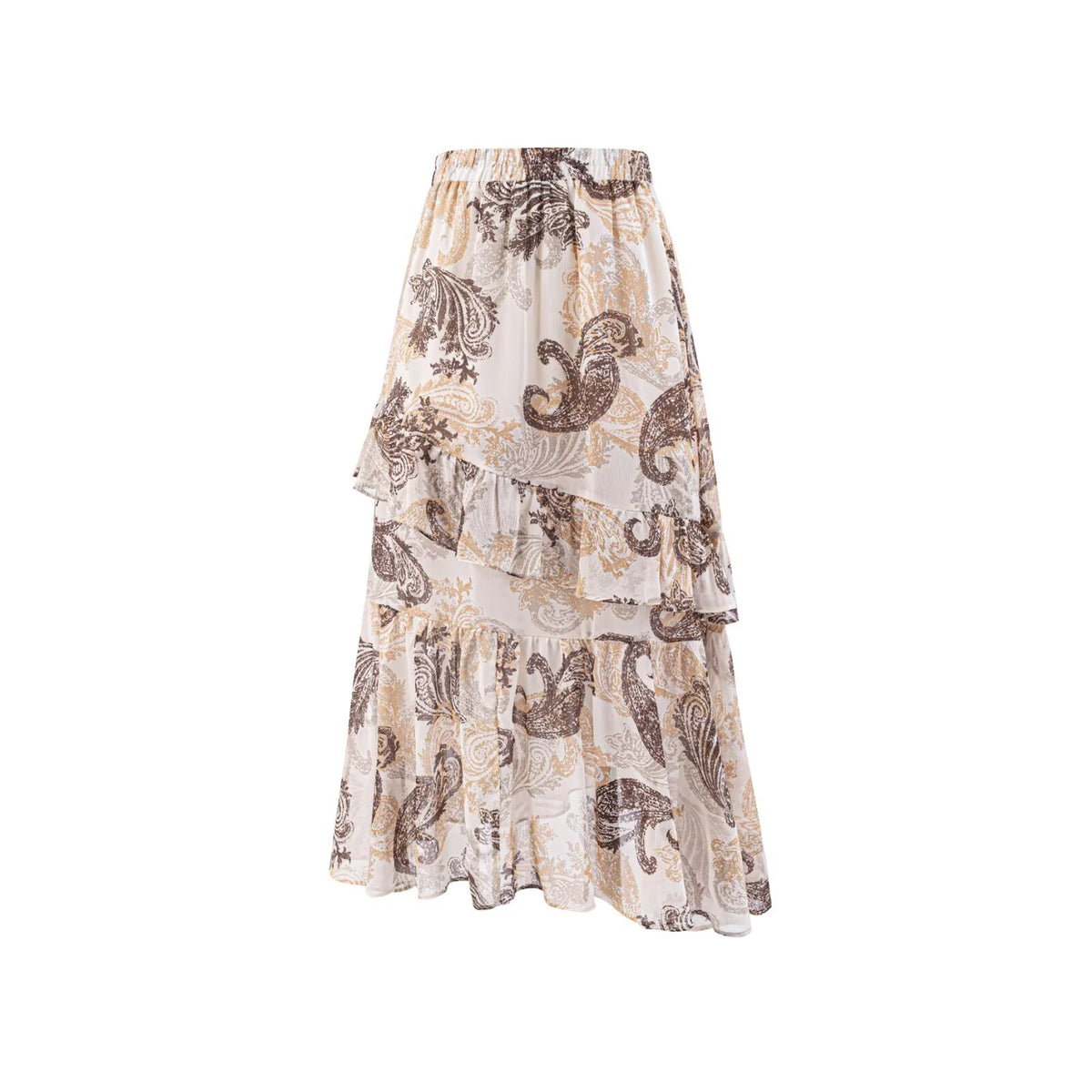 Large Ruffle Printed Long Graceful Elastic High Waist Skirt