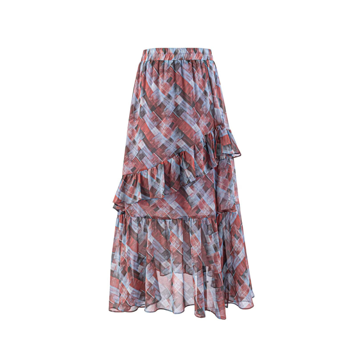Large Ruffle Printed Long Graceful Elastic High Waist Skirt