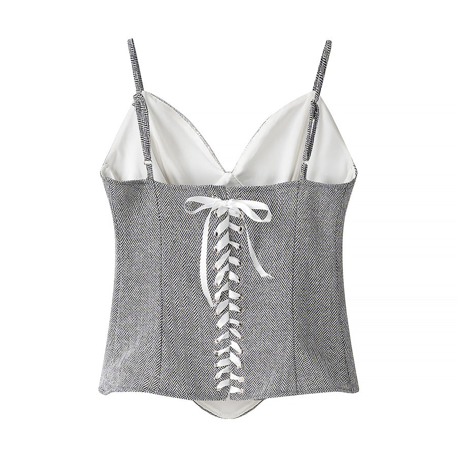Women Clothing Summer Office Graceful Gray Sequin Sling Suit