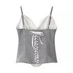Women Clothing Summer Office Graceful Gray Sequin Sling Suit