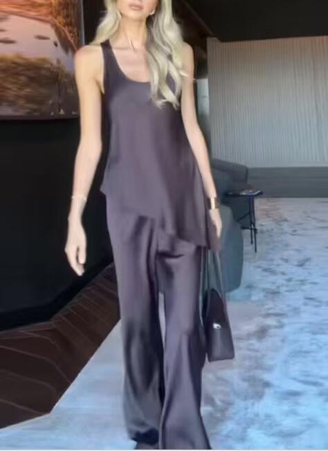 Women Clothing Top Product Crew Neck Sleeveless Silk Suit