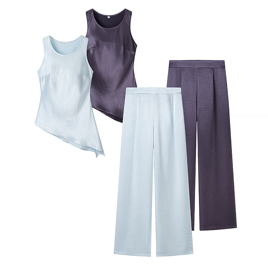 Women Clothing Top Product Crew Neck Sleeveless Silk Suit