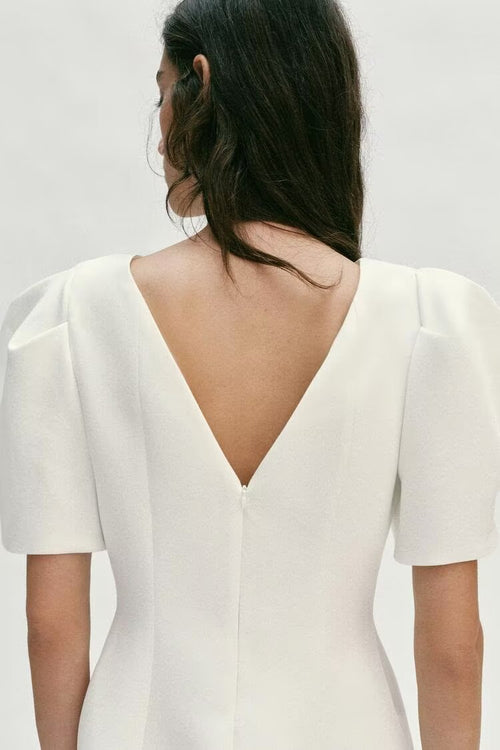 Spring Summer Women Clothing Graceful Fashionable Puff Sleeve Solid Color Slim Fit Top