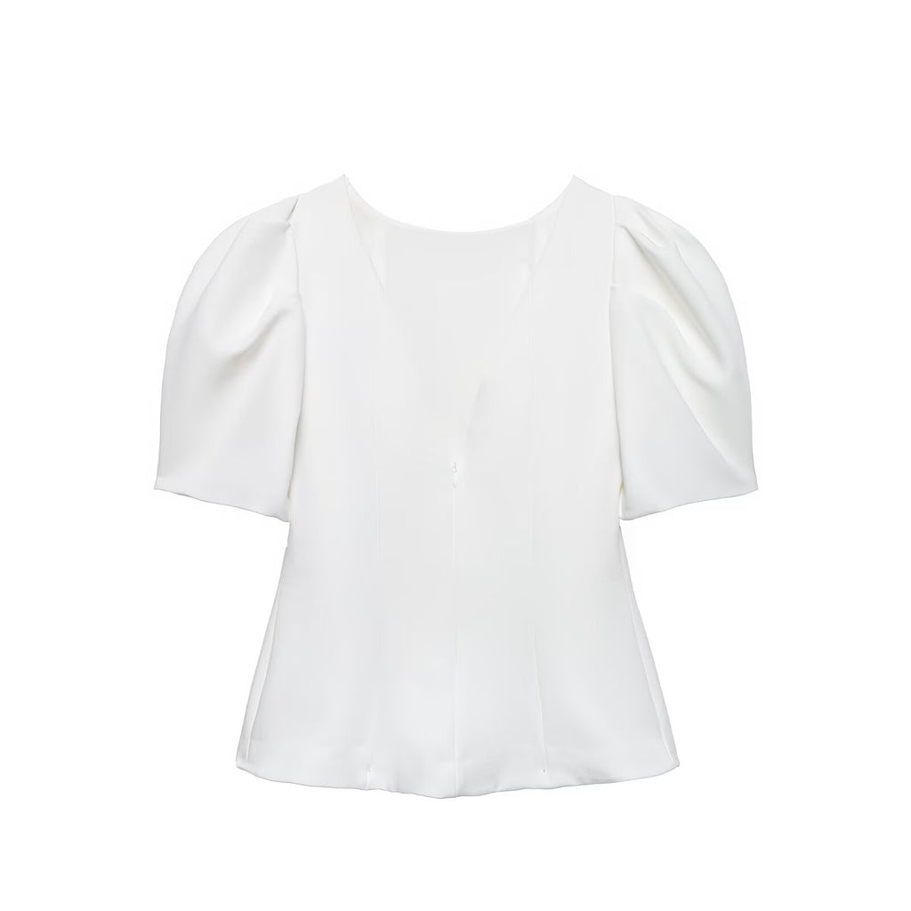 Women's Spring Summer Women Clothing Graceful Fashionable Puff Sleeve Solid Color Slim Fit Top