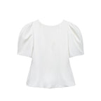 Women's Spring Summer Women Clothing Graceful Fashionable Puff Sleeve Solid Color Slim Fit Top