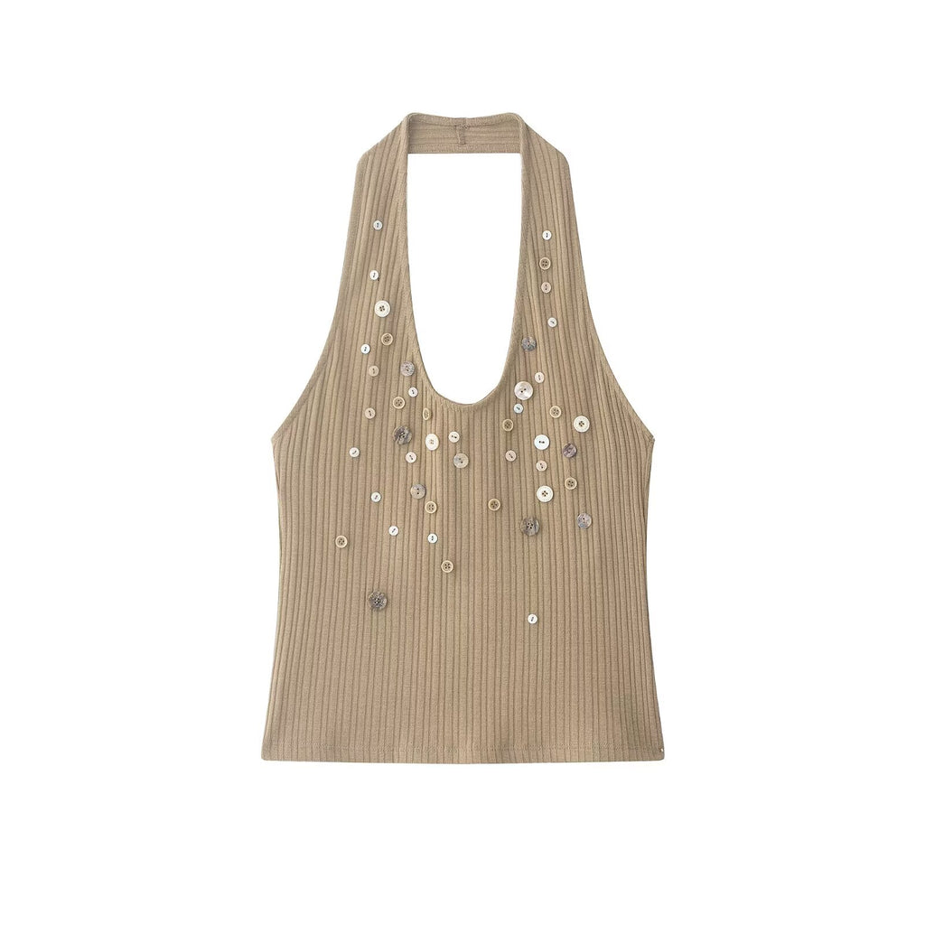 Women's Internet Celebrity Decorated Row Button Rib Top