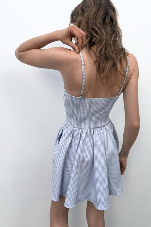 Graceful Fashionable Women Plaid Beam Super Fairy Mini Dress