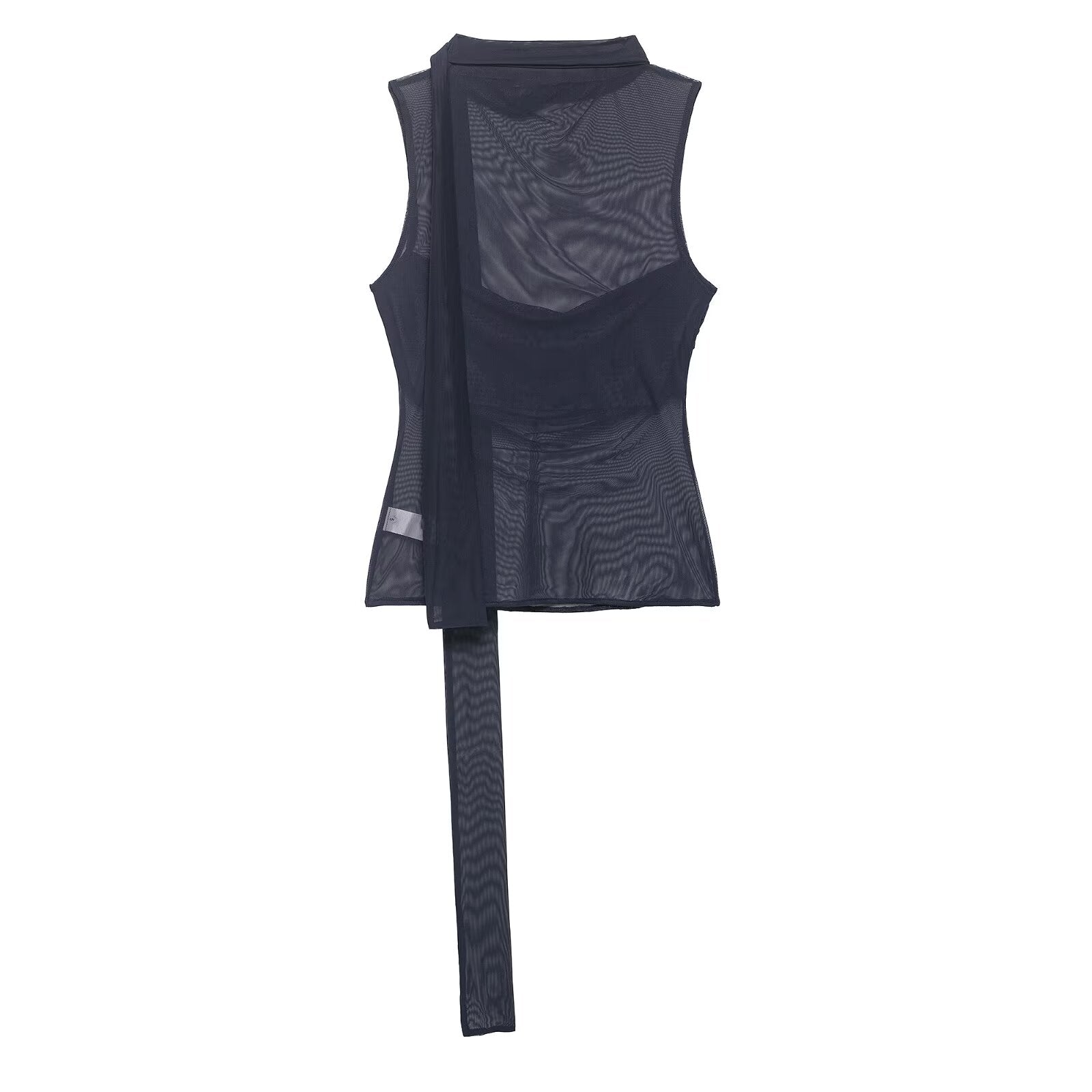 Women's Sleeveless Pleated Mesh Top – High Neck