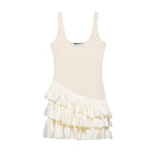 Apricot scoop-neck sleeveless dress with layered ruffle skirt