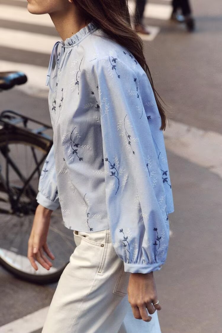 Women's Artistic Adhesive Embroidered Printed Shirt