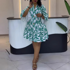 Printed Patchwork Ruffle-Sleeve Dress