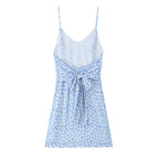 French Minority Vacation Floral Print Back Cut Lace up Bow Suspender Women Summer