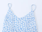 French Minority Vacation Floral Print Back Cut Lace up Bow Suspender Women Summer