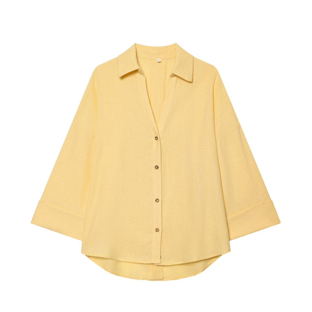 Women's Loose Solid Color Single Breasted Wide Sleeve Collared Shirt