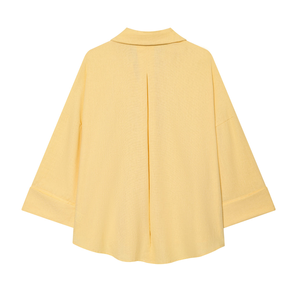 Women's Loose Solid Color Single Breasted Wide Sleeve Collared Shirt