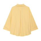 Women's Loose Solid Color Single Breasted Wide Sleeve Collared Shirt