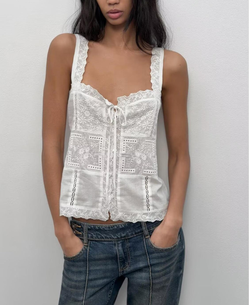 Women's Women Clothing Summer Sexy Embroidered Strap Sleeveless Top