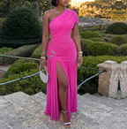 Wear Sleeveless Diagonal Collar Slim Fit Slit Dress