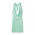 Women's Glitter Knit Halter Backless Bodycon Dress