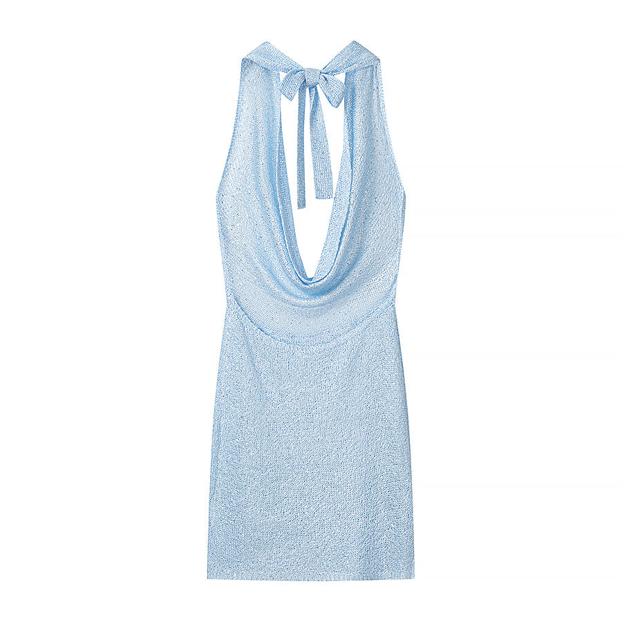 Women's Glitter Knit Halter Backless Bodycon Dress