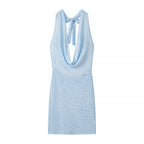 Women's Glitter Knit Halter Backless Bodycon Dress