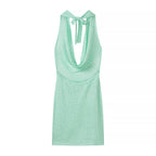 Women's Glitter Knit Halter Backless Bodycon Dress