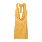 Women's Glitter Knit Halter Backless Bodycon Dress