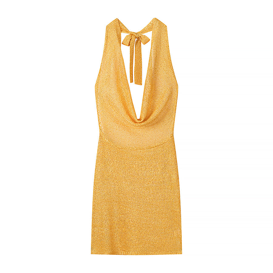 Women's Glitter Knit Halter Backless Bodycon Dress