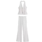 Women's Deep V-Neck Polka Dot Top And Bell-Bottom Pants Two-Piece Set