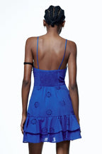 Women's Women Clothing V Neck High Waist Stitching Mid Length Strap Dress Women