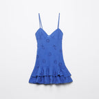 Women's Women Clothing V Neck High Waist Stitching Mid Length Strap Dress Women