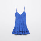 Women's Women Clothing V Neck High Waist Stitching Mid Length Strap Dress Women