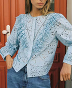 Women's Round Neck Hollow Out Cutout Embroidery Gentle Shirt