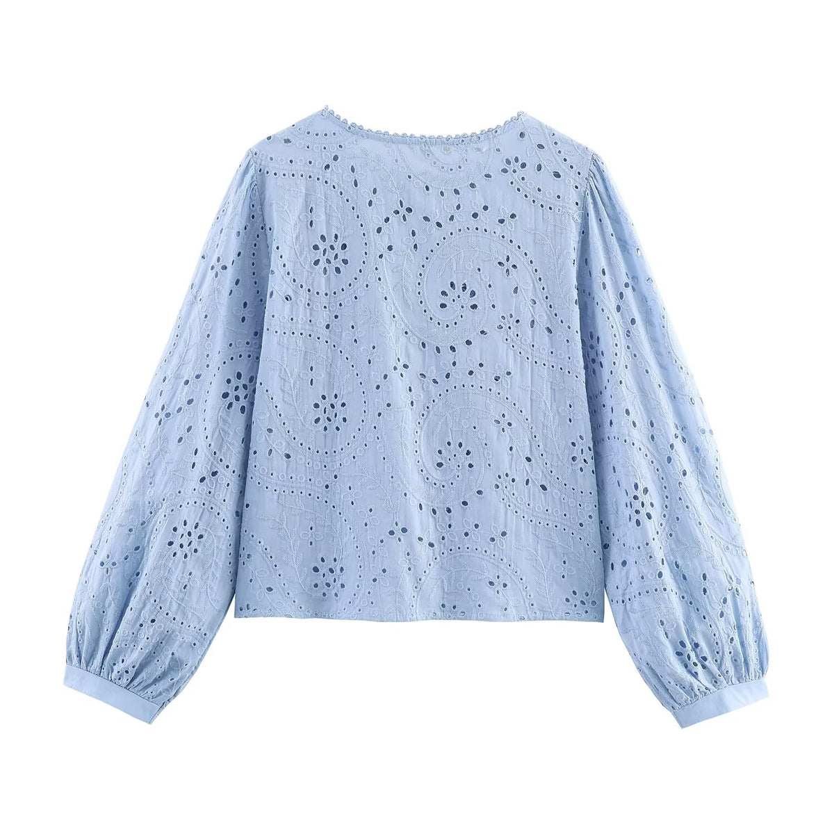 Women's Round Neck Hollow Out Cutout Embroidery Gentle Shirt