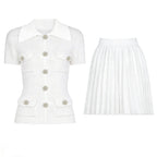 Women's Knit Pleated A-Line Two-Piece Skirt Set