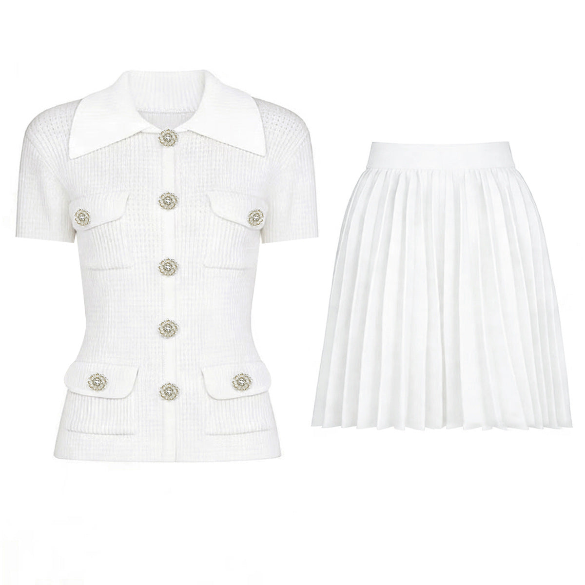 Women's Knit Pleated A-Line Two-Piece Skirt Set