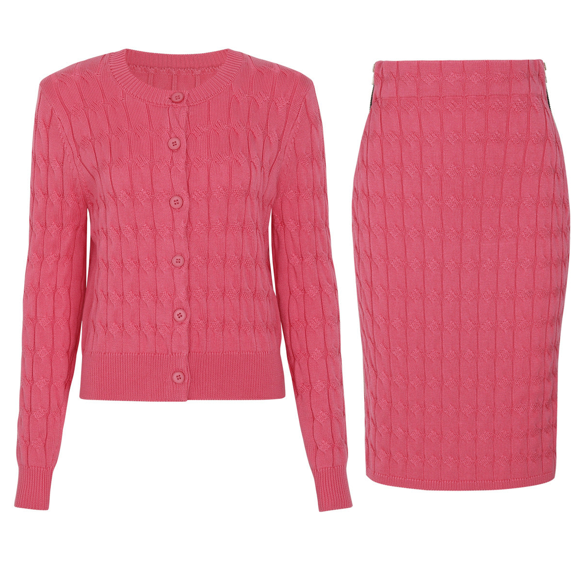 Women's Knit Crochet Long-Sleeve Top and Skirt Two-Piece Set