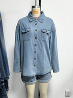 Women's Spring Summer Loose Lapels Top and Shorts Two-Piece Set